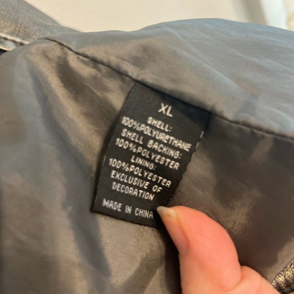 Baccini Moto Jacket Metallic Silver Faux Leather Rhinestone Embellishment XL - Picture 7 of 8